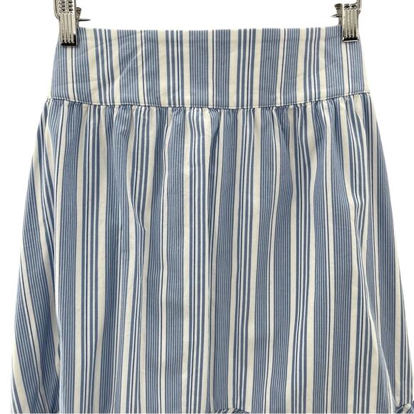 J By J Crew Blue & White Stripe Cotton Big Bow Midi Skirt Ruffle Hem Size 2 - Picture 7 of 11